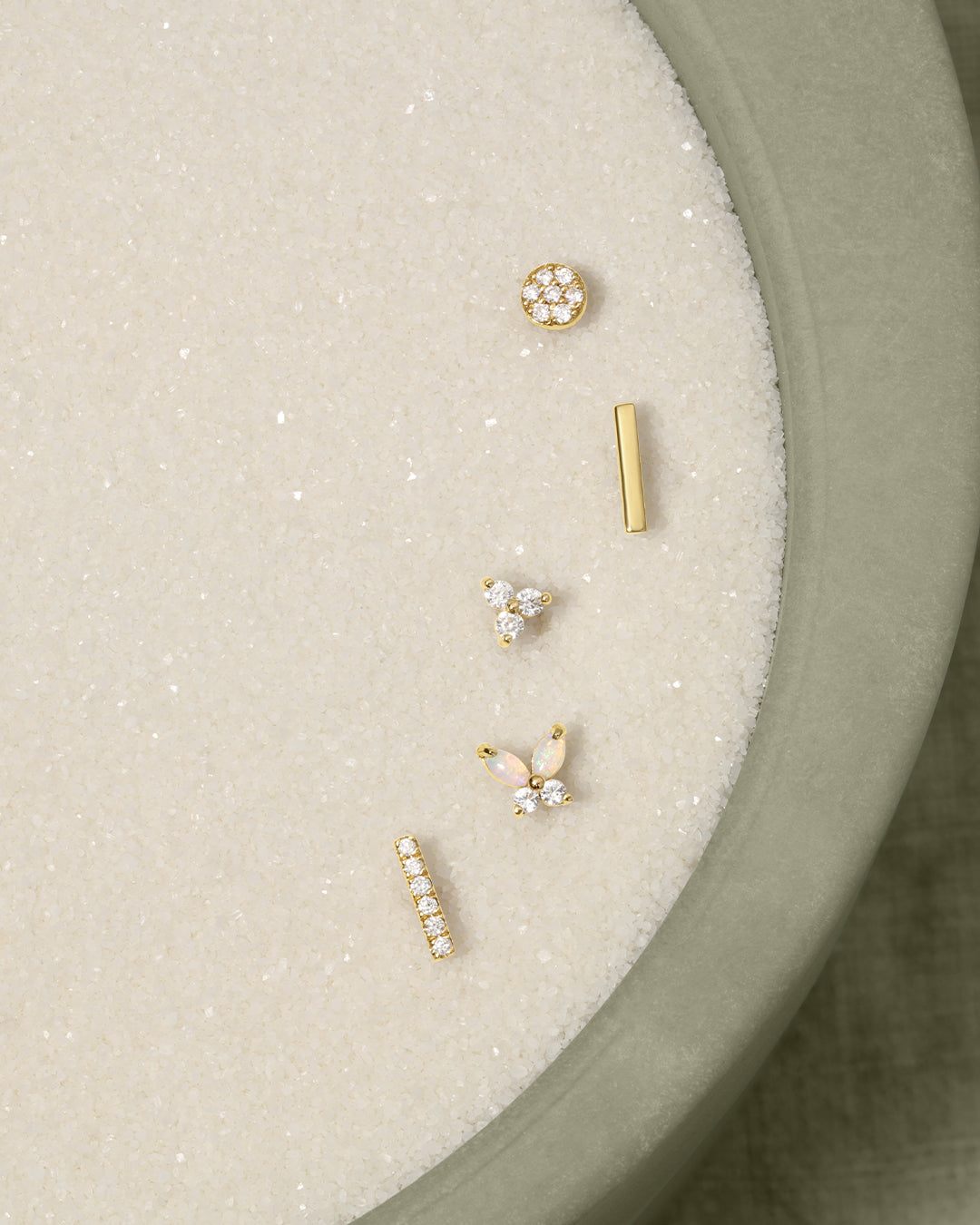 14K Diamond Pavé Bar Flat Back Studs