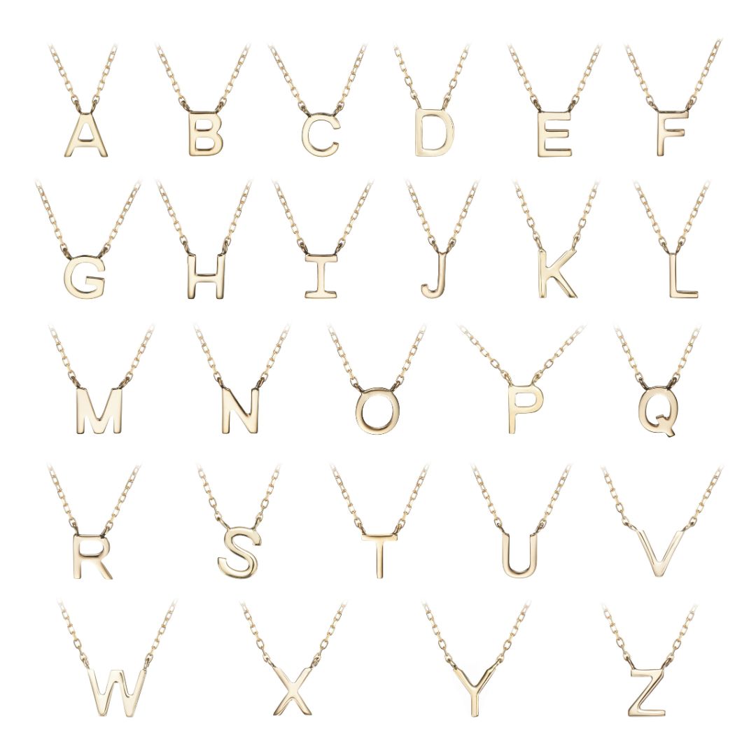 Solid Gold Miniature Initial Letter Necklace
