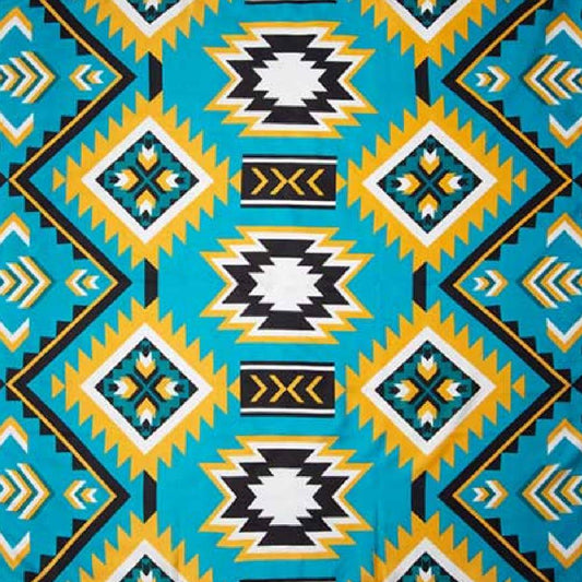 #1 Teal/Gold Southwest Silk Scarf - 20"