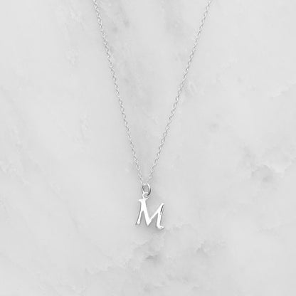 Solid White Gold Curve Initial Letter Necklace